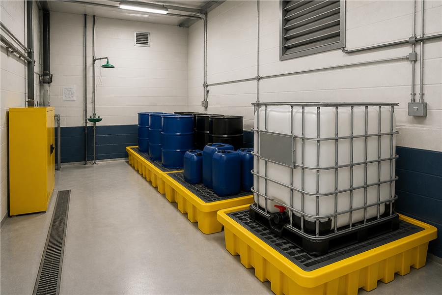 Almacenamiento de productos químicos con cubetos de retención