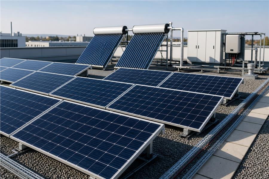 Cubierta con instalación solar fotovoltaica y térmica